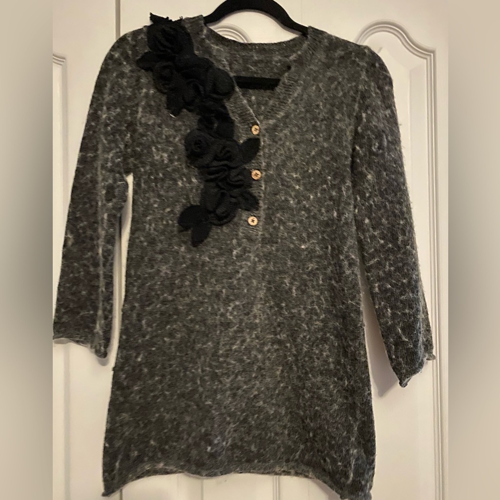 Gray long top with Black Floral Detail Wool blend